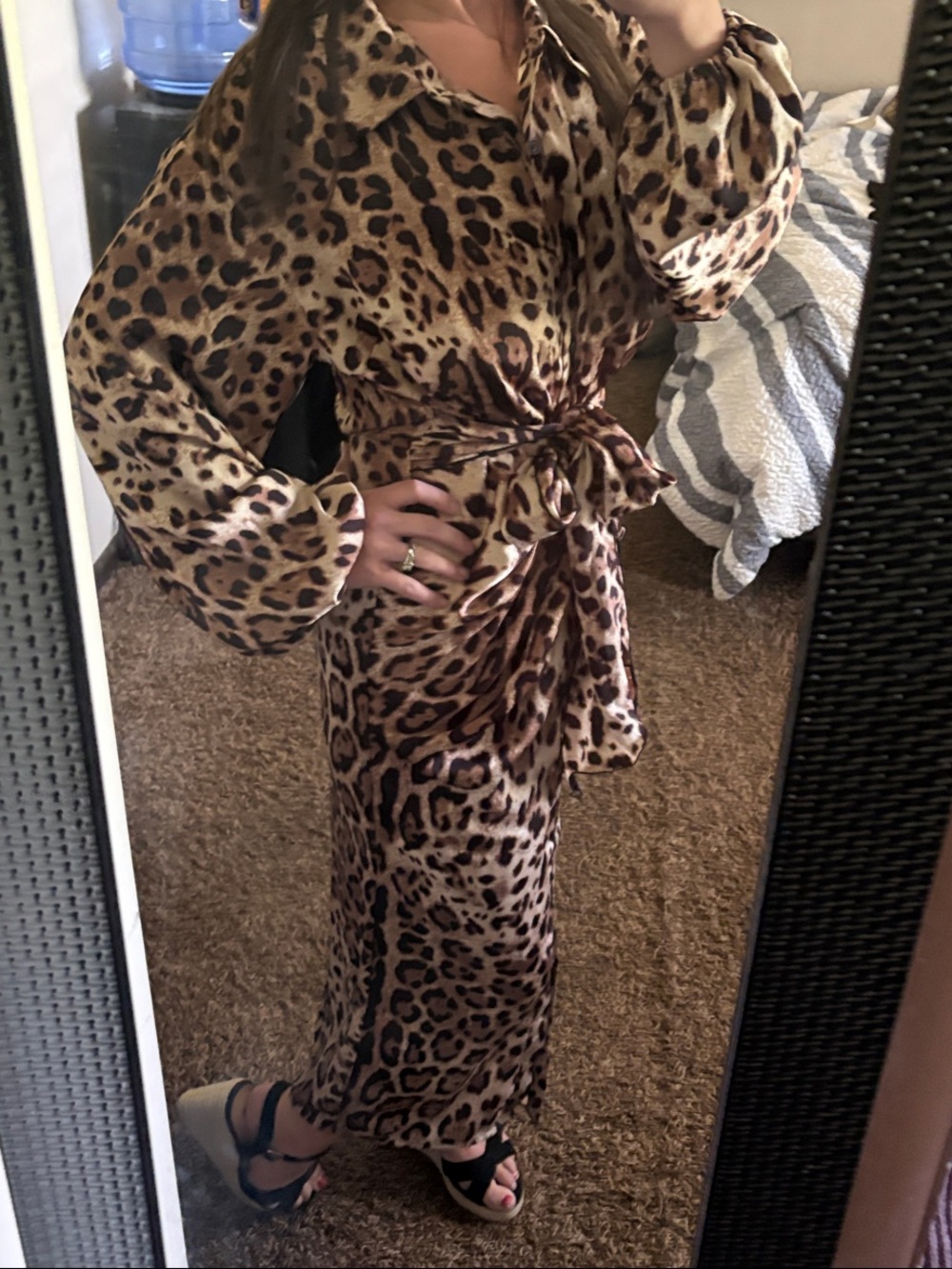 M Leopard Print Satin Maxi Dress